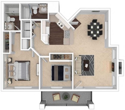 Clocktower Village 2x2 3D floor plan